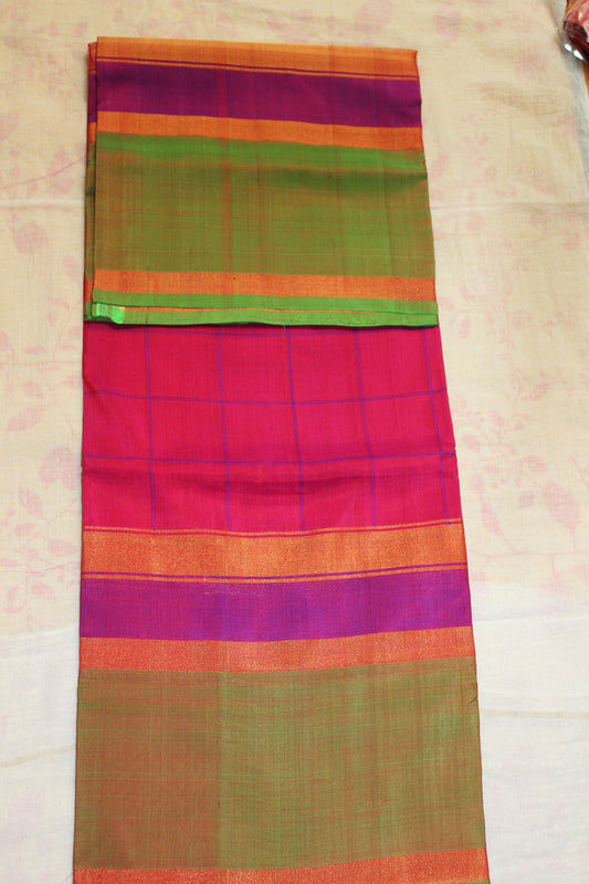 Red checked Uppada Silk Saree