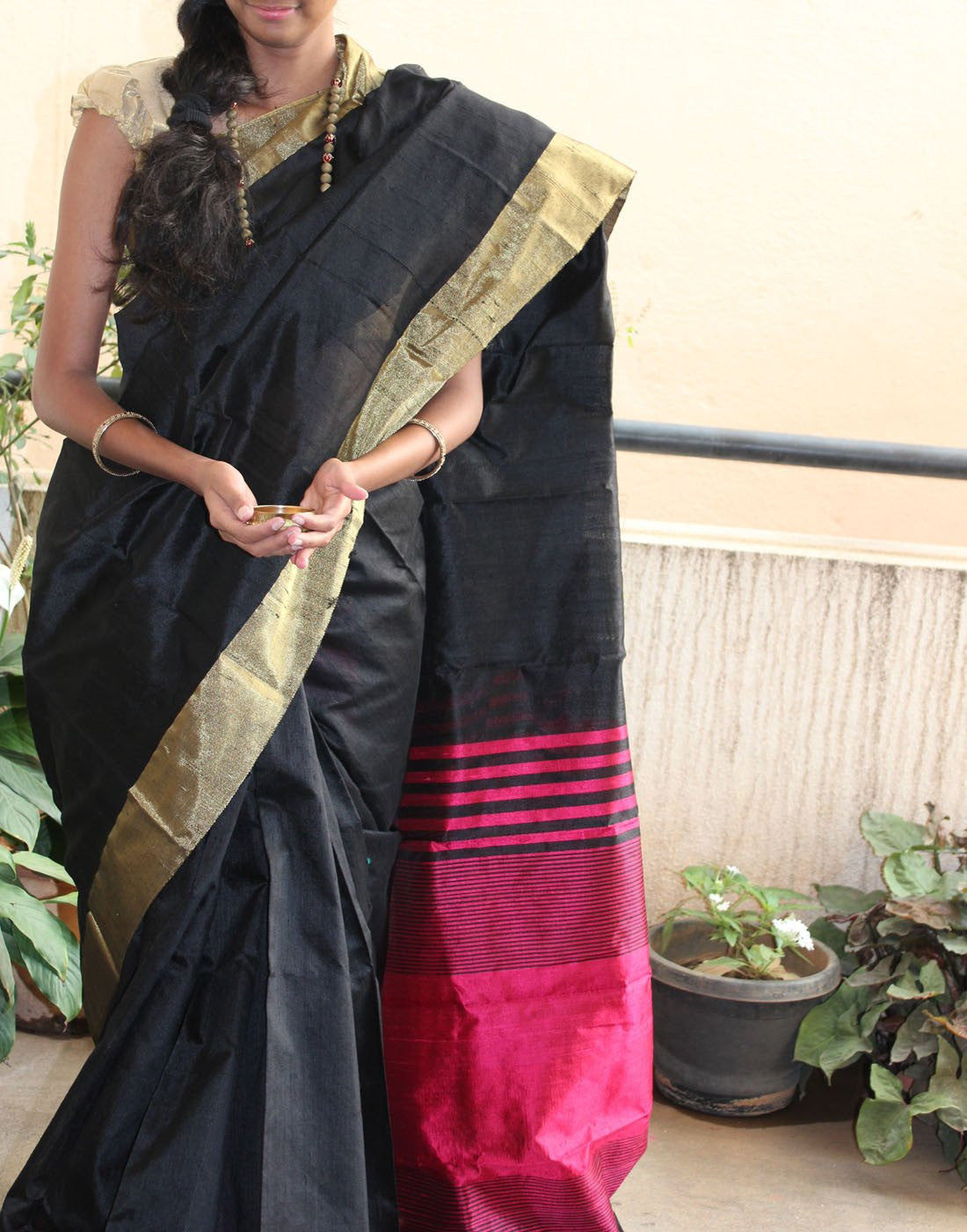 Rich Black Raw Silk