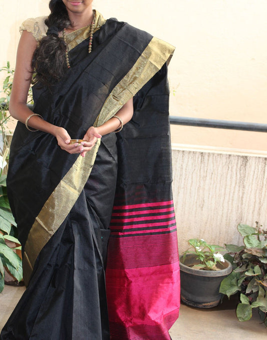 Rich Black Raw Silk