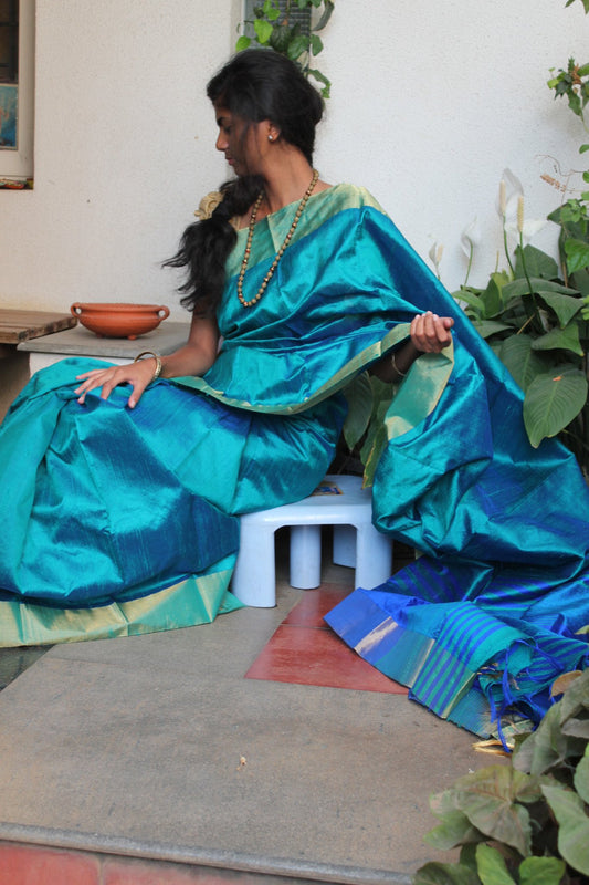 Sea Blue Raw Silk