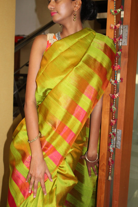 Parrot Green Bendex Silk Saree