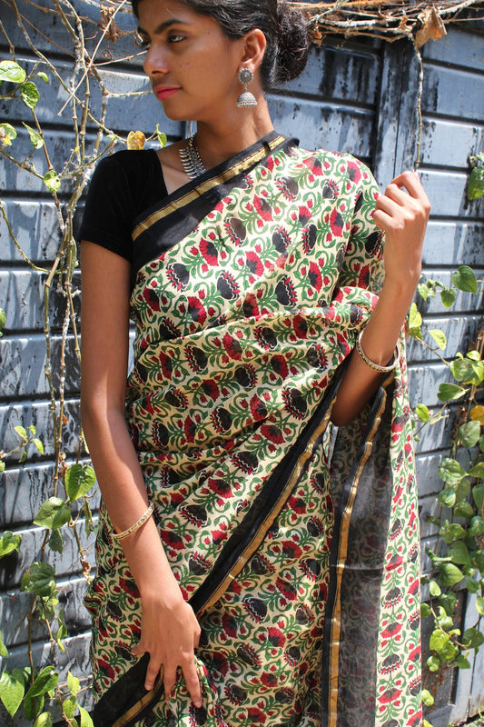 Bagru Woven Chanderi Saree