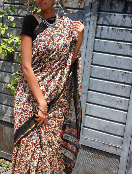 Bagru Woven Chanderi Saree