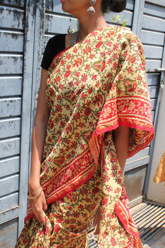 Bagru Woven Chanderi Saree