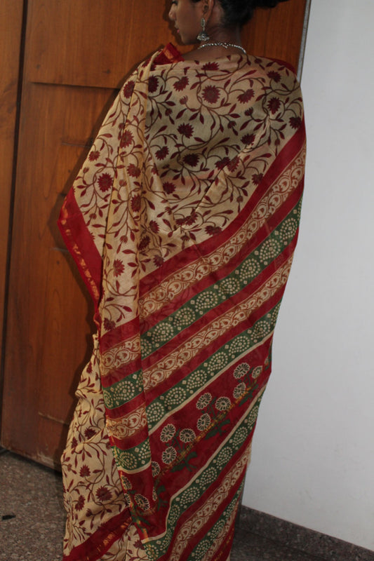 Bagru Woven Chanderi Saree