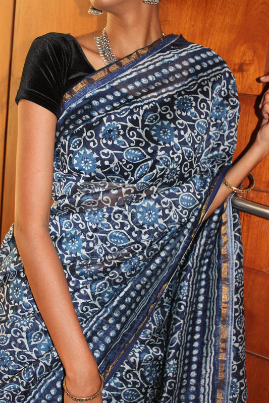 Indigo Woven Chanderi Saree