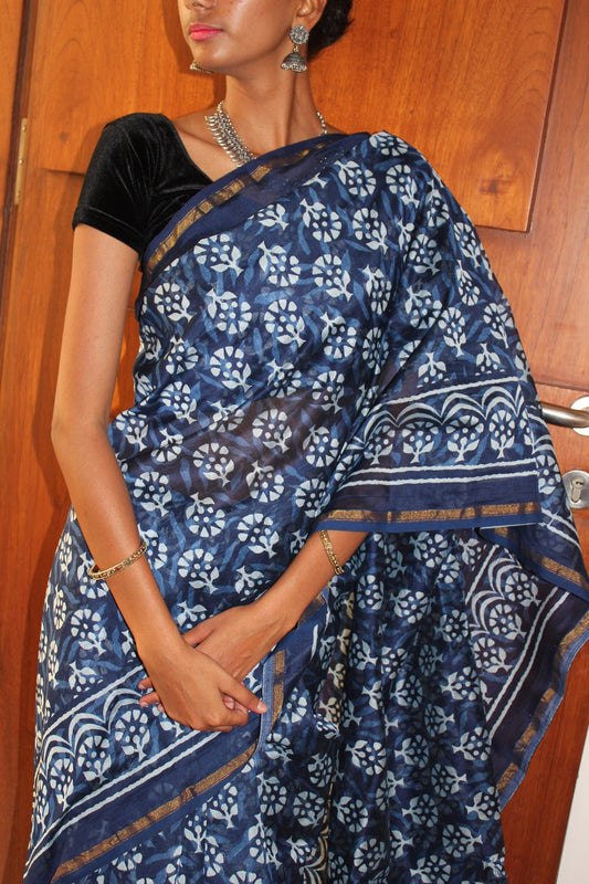 Indigo Woven Chanderi Saree