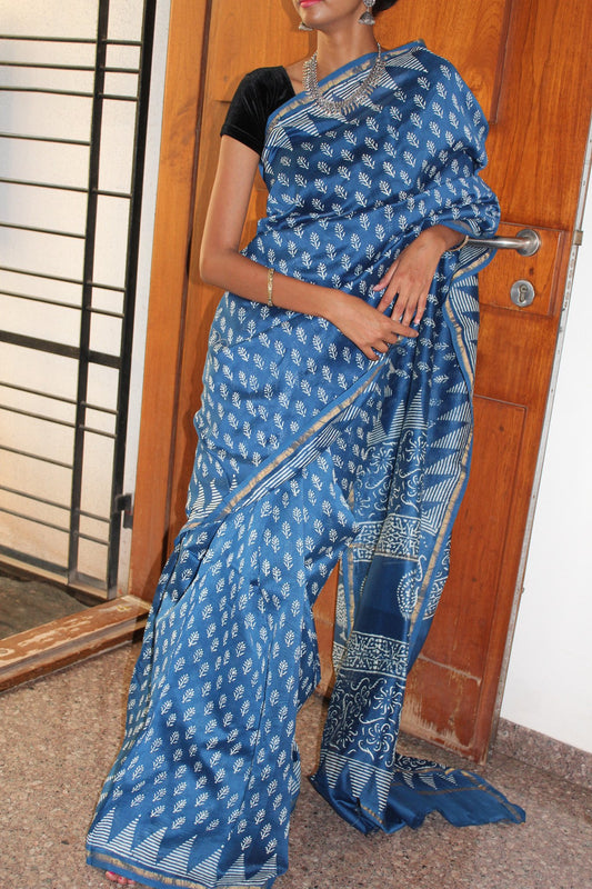 Indigo Woven Chanderi Saree