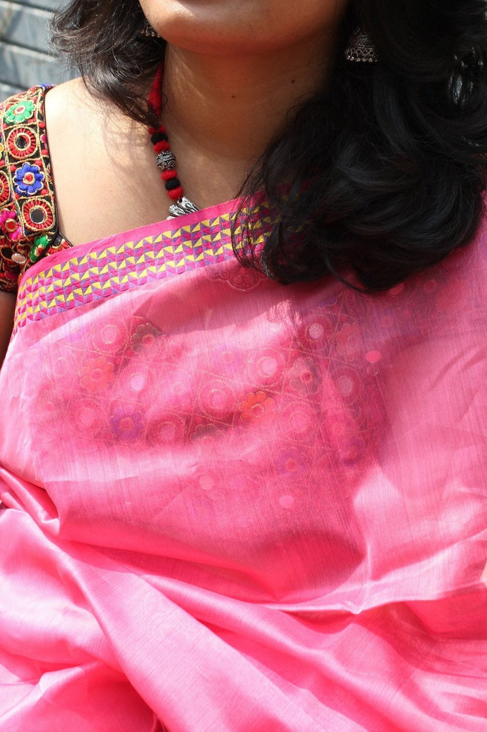 Rich Pink Maheshwari handwoven saree