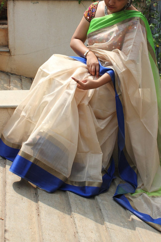 OffWhite Maheshwari handwoven saree