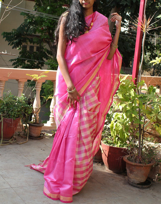 Pink Kanchi Silk Cotton Saree