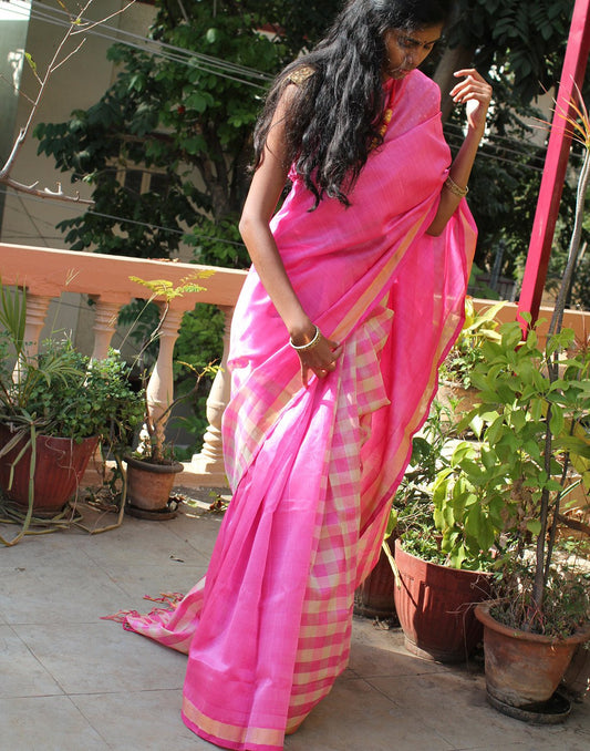 Pink Kanchi Silk Cotton Saree