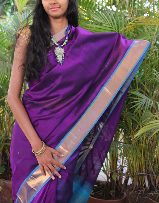 Purple Kanchi Silk Cotton Saree