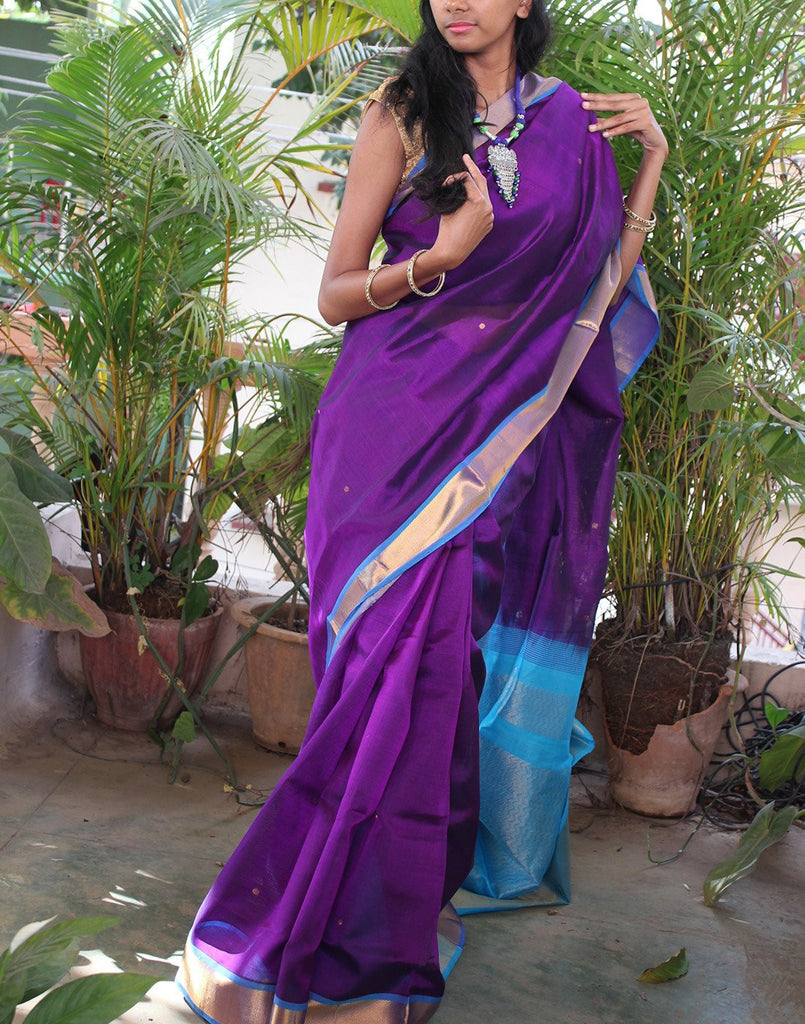 Purple Kanchi Silk Cotton Saree