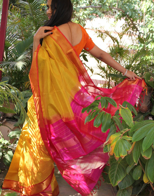 Mustard Yellow Kanchi Silk Cotton Saree