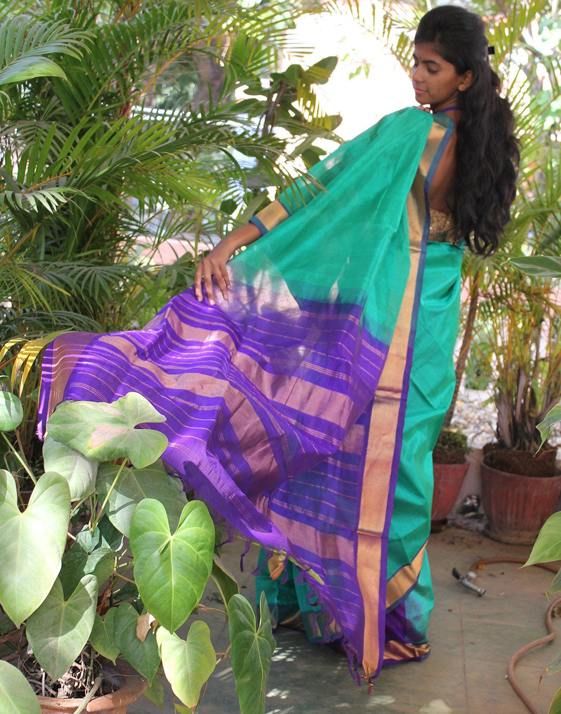 Turquoise Green Kanchi Silk Cotton Saree