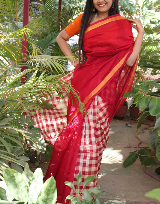 Red Kanchi Silk Cotton Saree