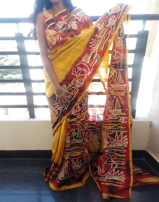 Yellow Bishnupuri Silk Saree