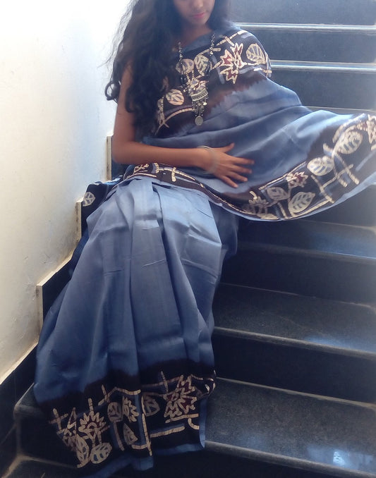 Blue Handpainted Bishnupuri Silk Saree