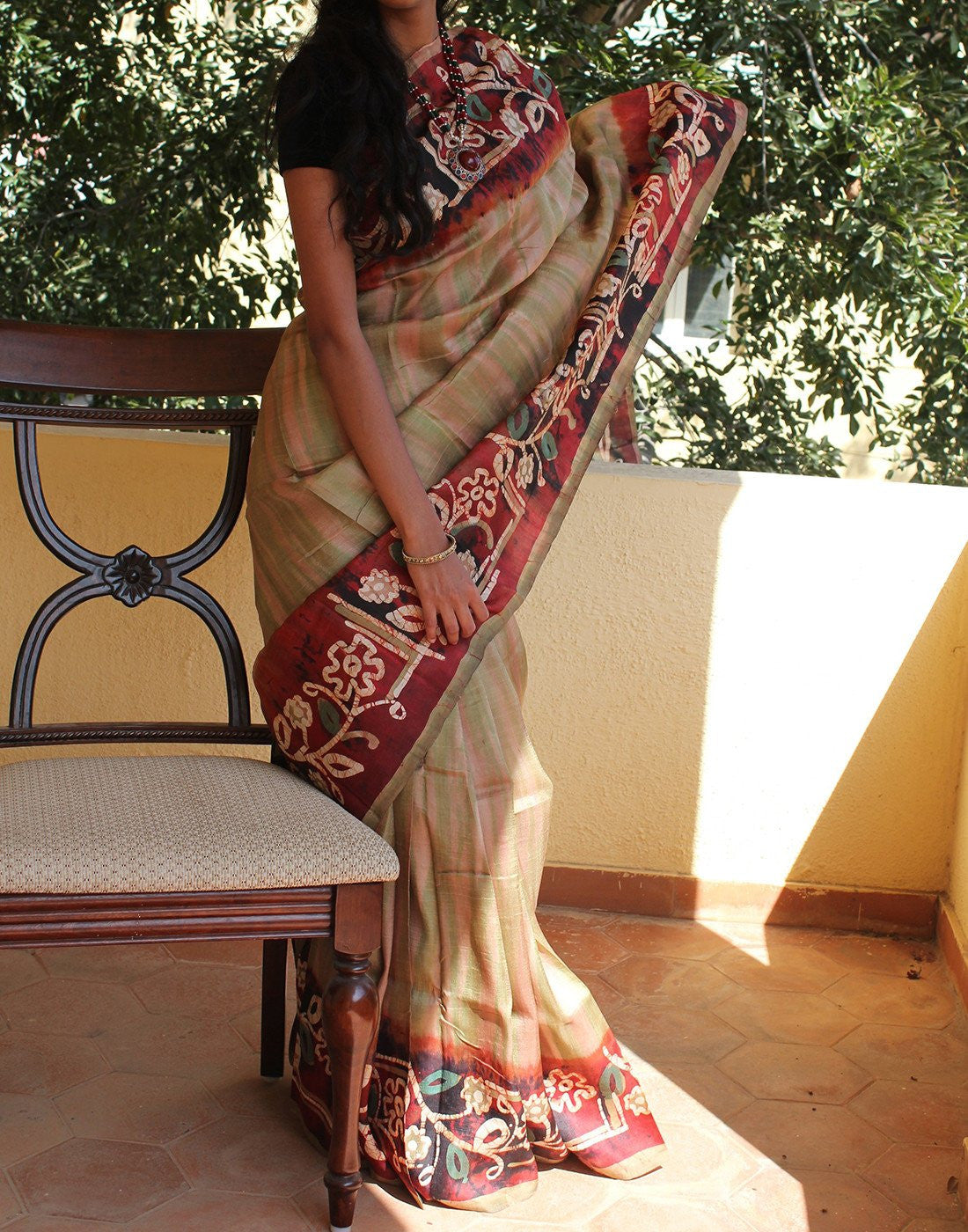 Light Brown Handpainted Bishnupuri Silk Saree