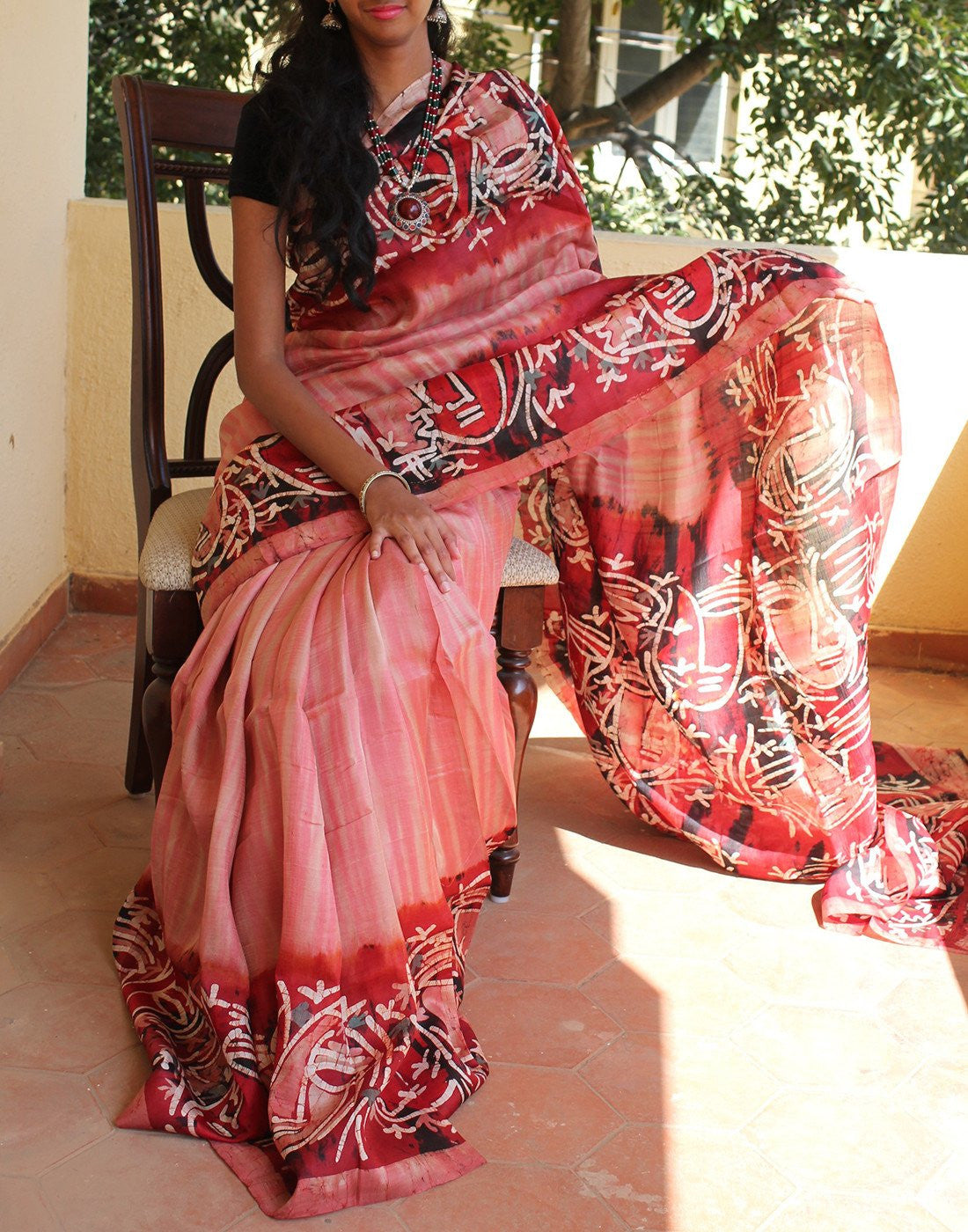 Peach Handpainted Bishnupuri Silk Saree