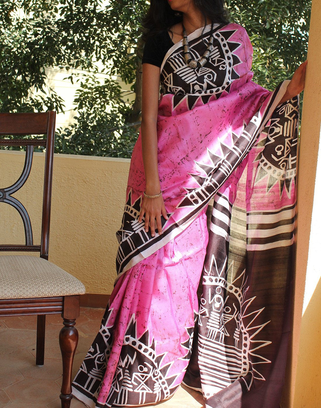 Pretty Pink Handpainted Bishnupuri Silk Saree