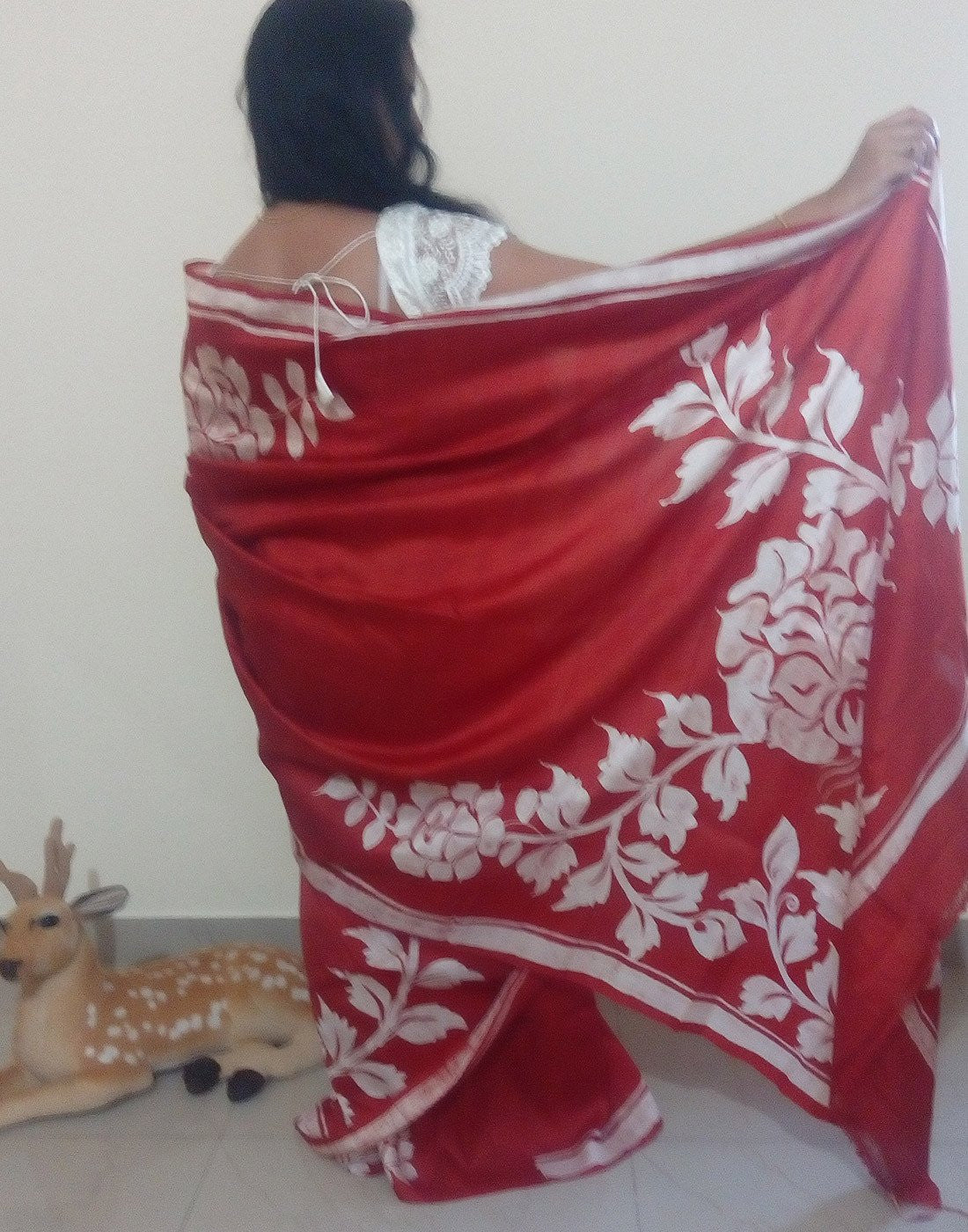 Red Handpainted Bishnupuri Silk Saree