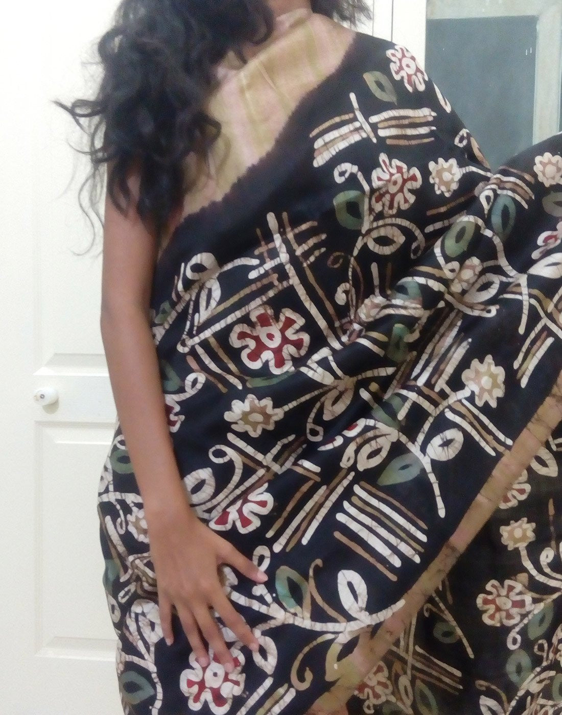 Brown Handpainted Bishnupuri Silk Saree