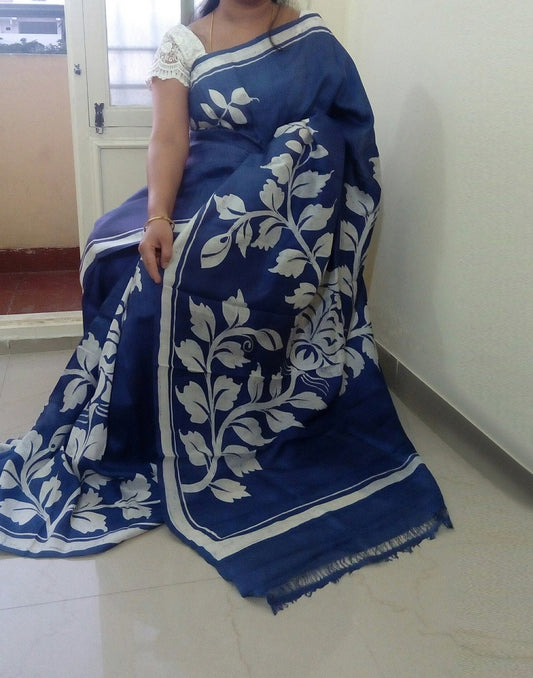 Blue Handpainted Bishnupuri Silk Saree