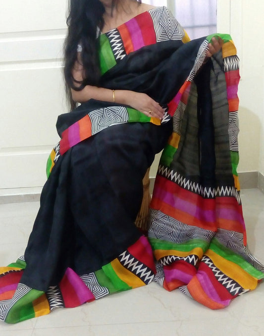 Geometric Art Handpainted Bishnupuri Silk Saree