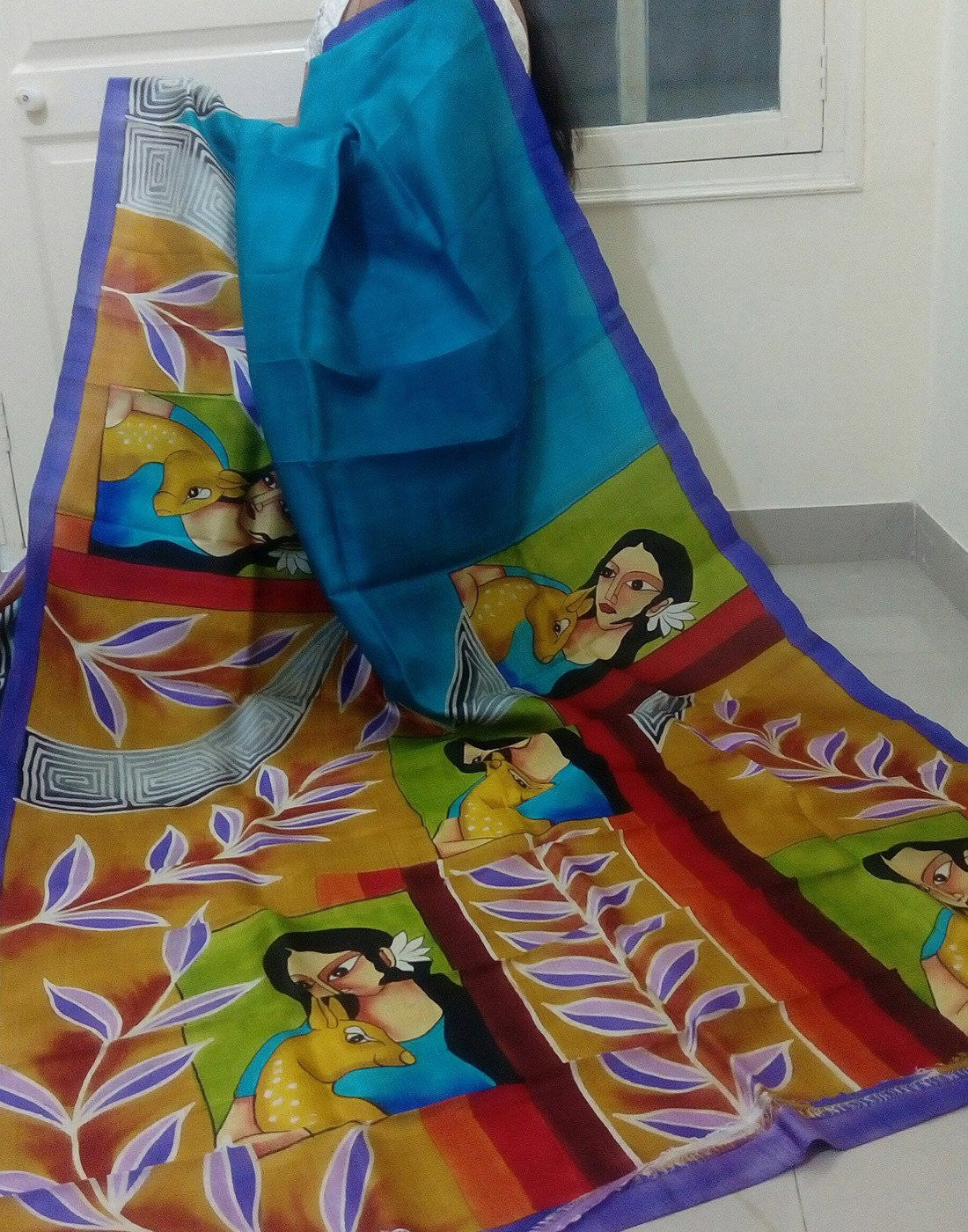 Blue Handpainted Bishnupuri Silk Saree