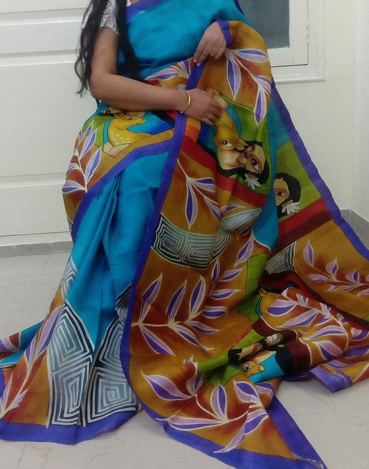 Tribal Art Handpainted Bishnupuri Silk Saree