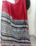 Red And Black Handpainted Bishnupuri Silk Saree