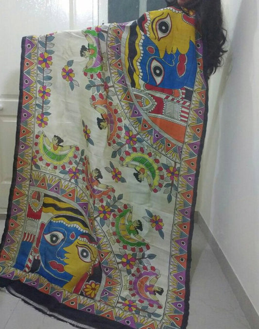 Multicoloured Handpainted Bishnupuri Silk Saree