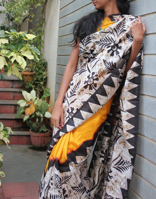 Batic Prints Handpainted Bishnupuri Silk Saree