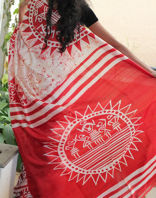 Batic Prints Handpainted Bishnupuri Silk Saree