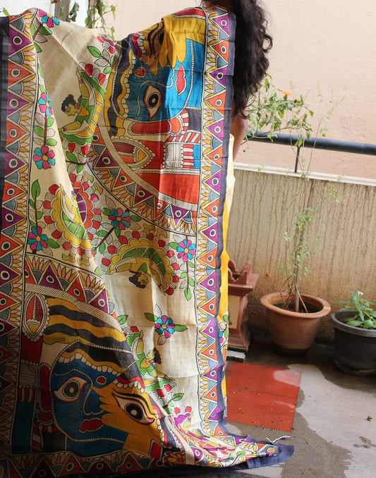 Multicoloured Handpainted Bishnupuri Silk Saree