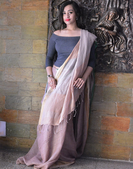 Coral Pure Linen Saree