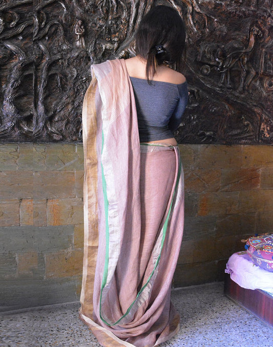 Coral Pure Linen Saree