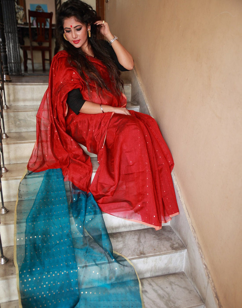 Beautiful Red Bengal Ahinsa Silk Saree
