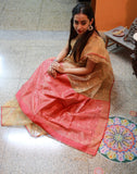 Beige And Red Bangladeshi Muslin Silk Saree