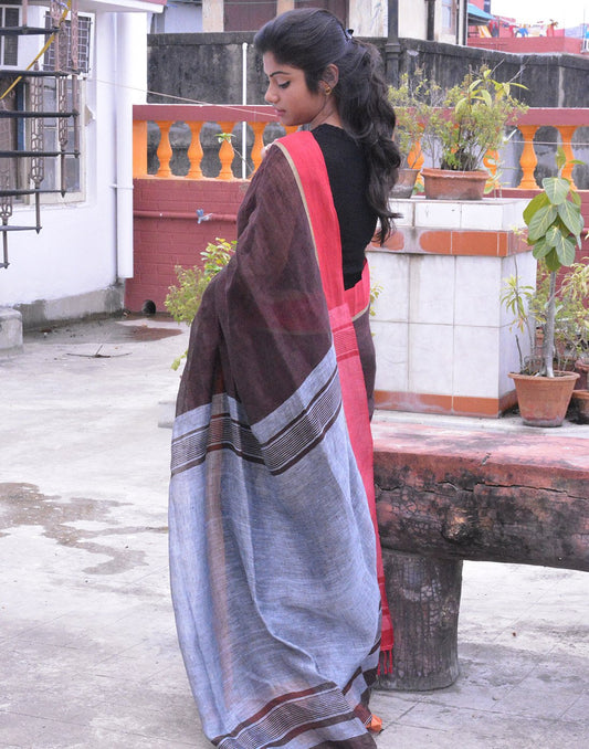 Coffee Brown Pure Linen Saree