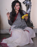 White And Grey Bengal Handloom Saree
