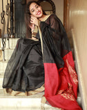 Black And Red Bengal Handloom Silk Saree