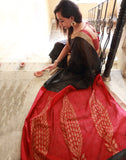 Black And Red Bengal Handloom Silk Saree