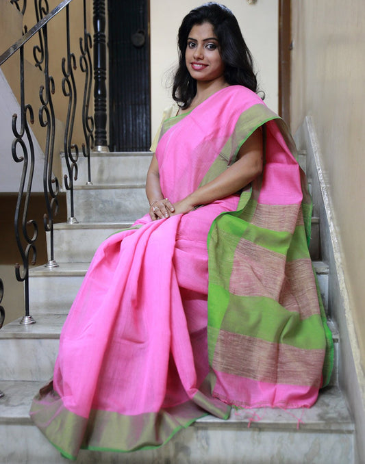 Summery Pink Muslin Cotton Saree