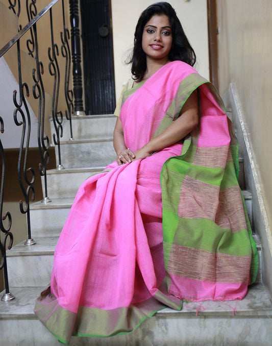 Summery Pink Muslin Cotton Saree