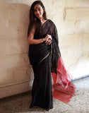 Black Ahinsa Handloom Silk Saree