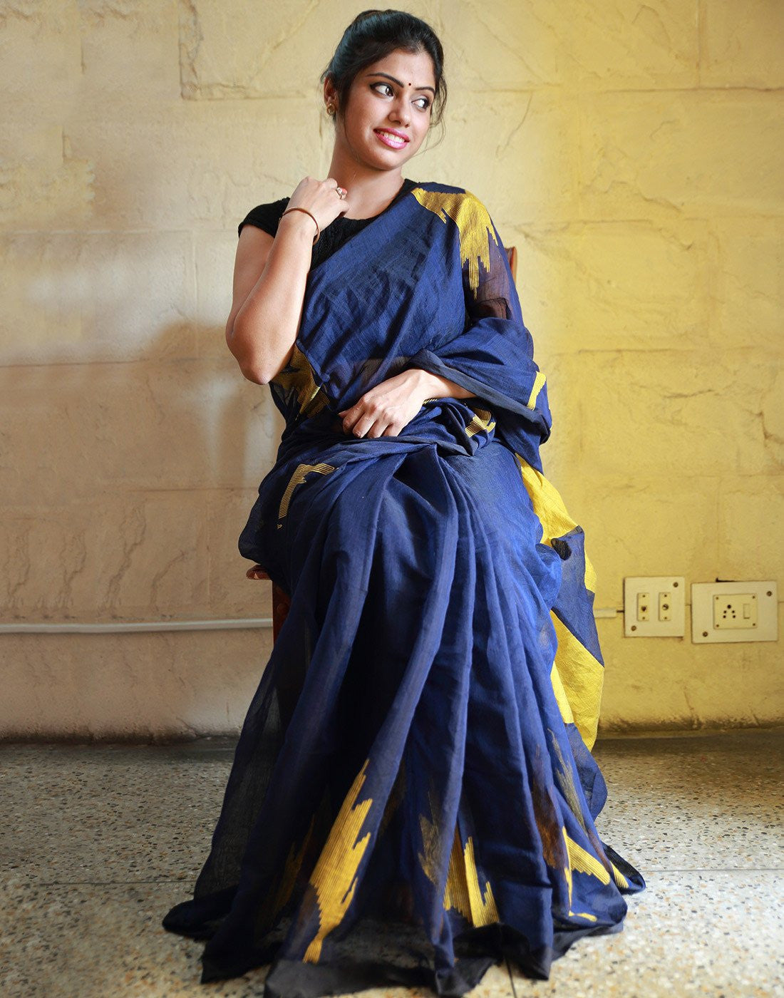 Royal Navy Blue Muslin Saree