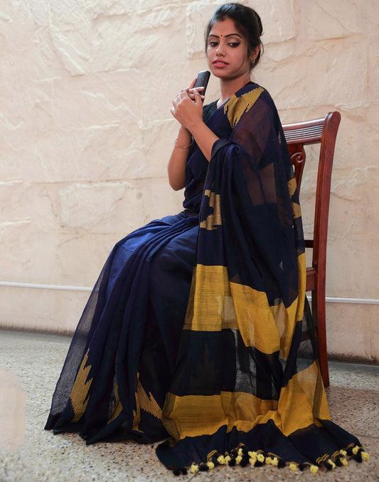 Royal Navy Blue Muslin Saree